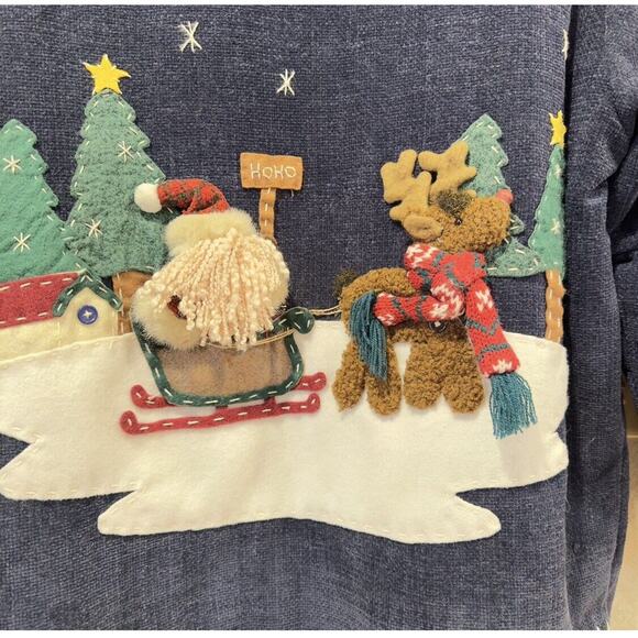Country Lace Navy With 3D Applique Santa Reindeer Jacket Cardigan Coat Ugly - Picture 7 of 9